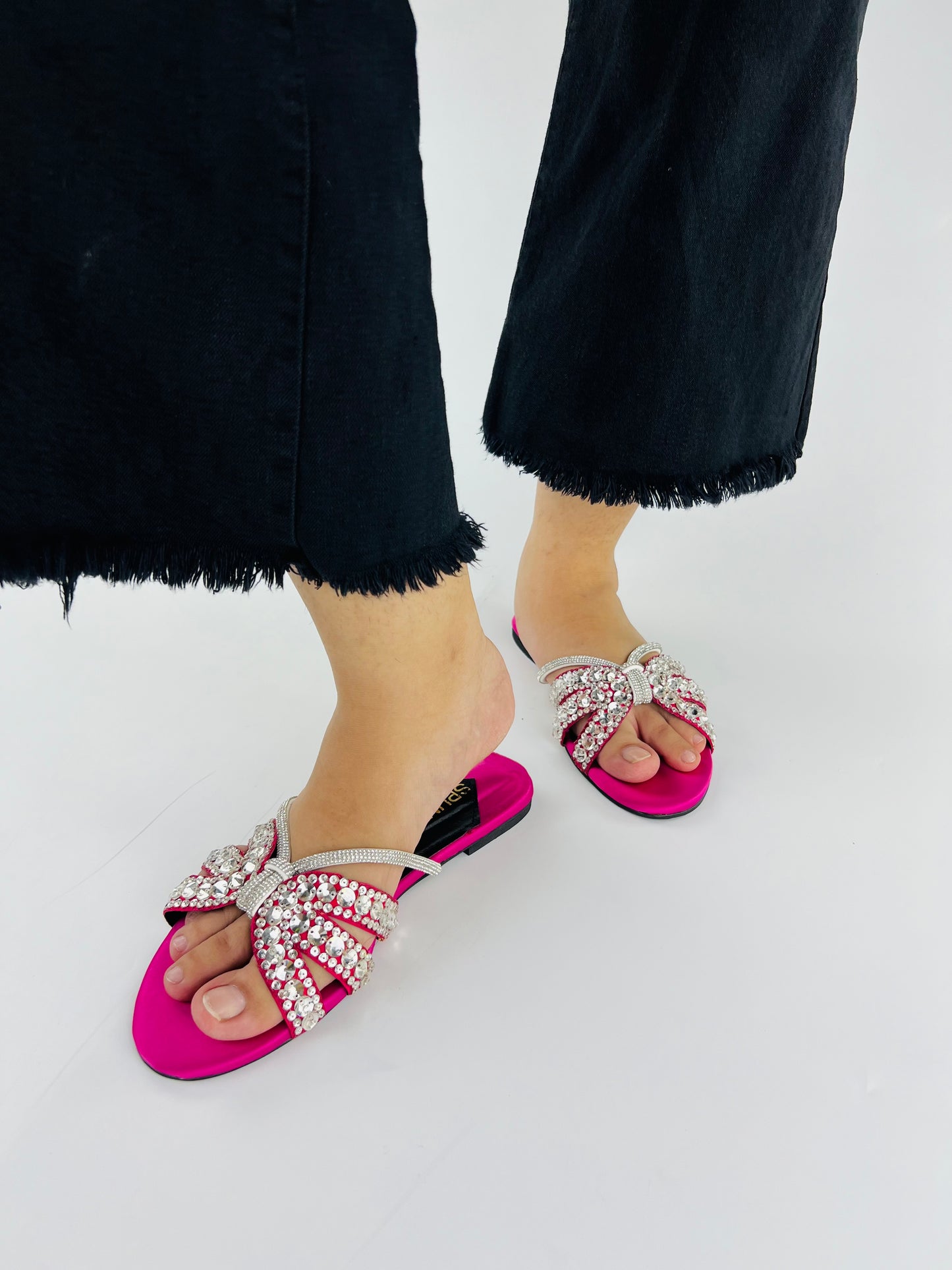 Norah Crystal Embellished Pink Slide Flats