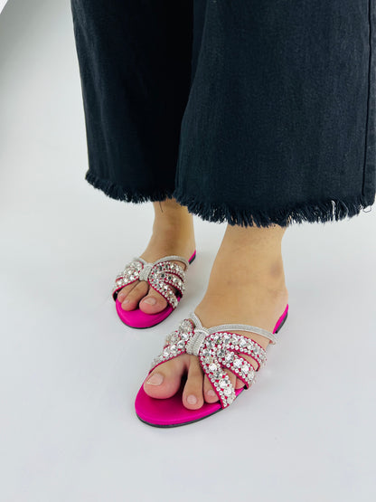 Norah Crystal Embellished Pink Slide Flats