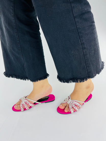 Norah Crystal Embellished Pink Slide Flats