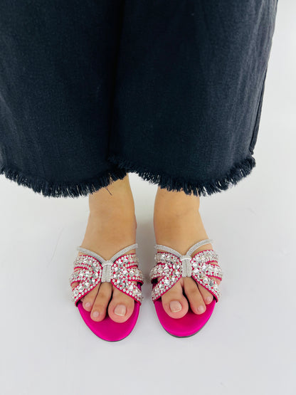 Norah Crystal Embellished Pink Slide Flats