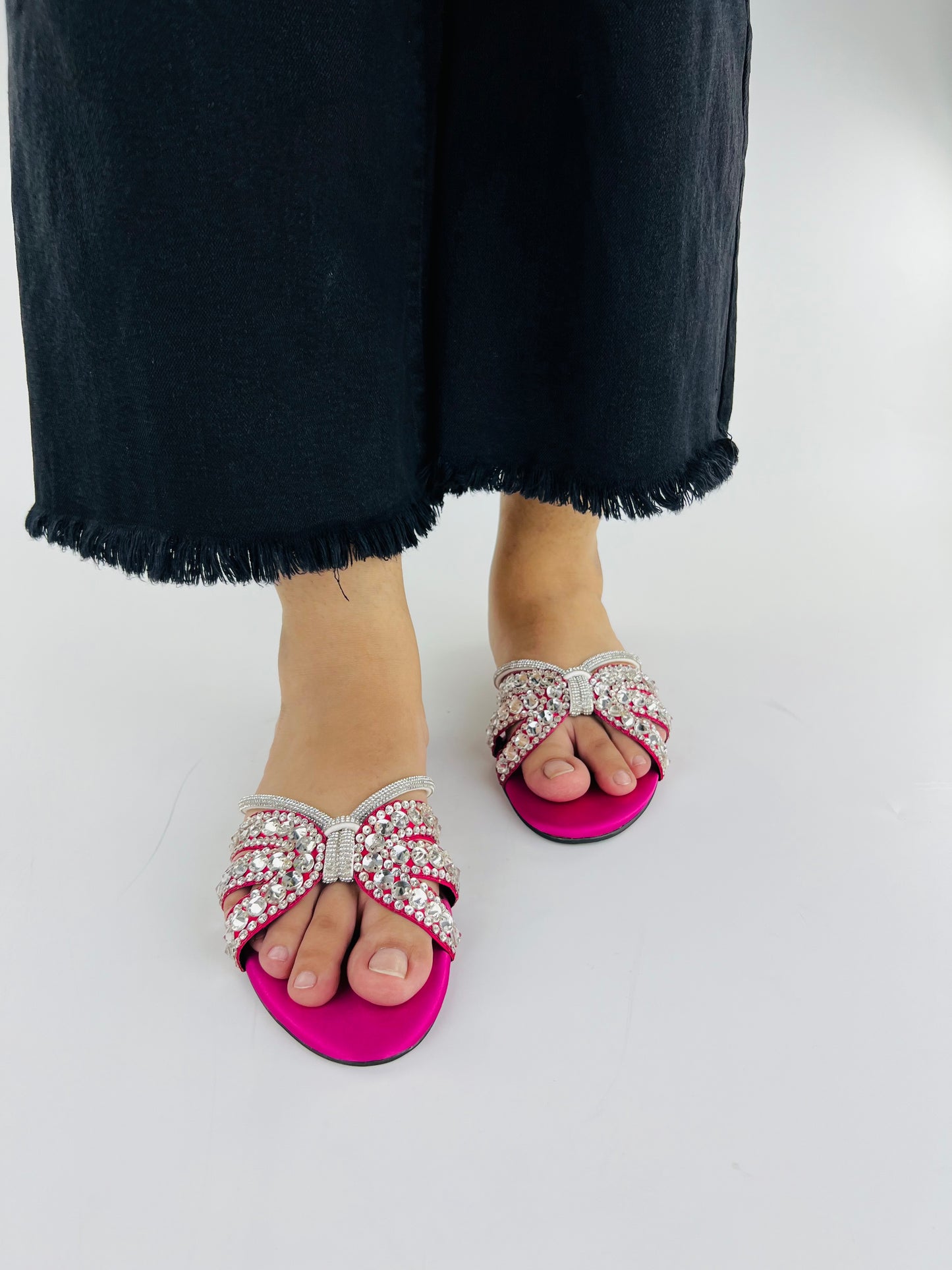 Norah Crystal Embellished Pink Slide Flats