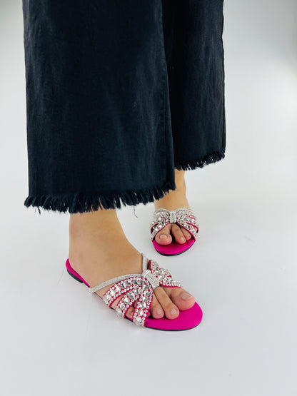 Norah Crystal Embellished Pink Slide Flats