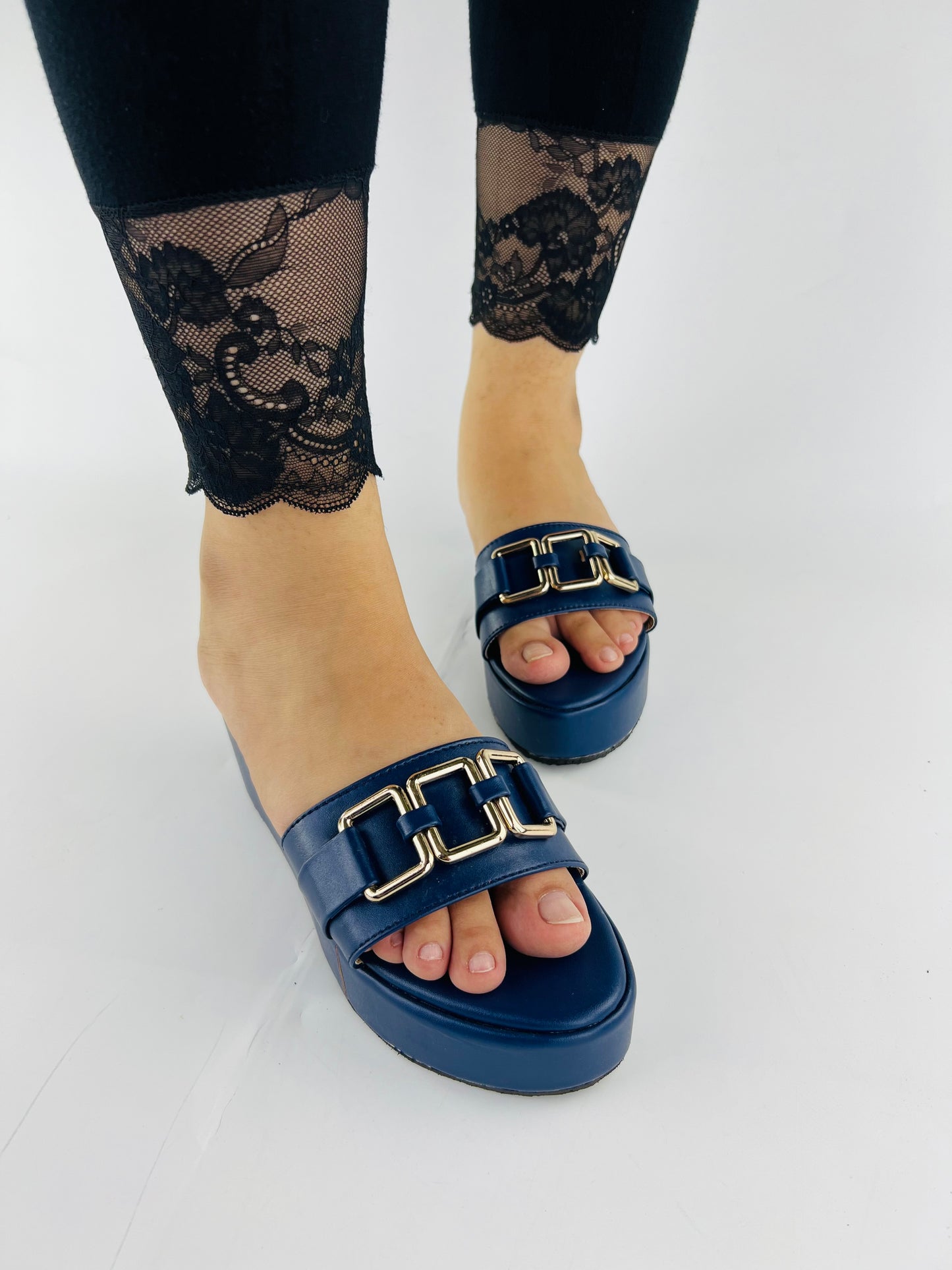 Spunkz Blue Chain Wedge Shoes