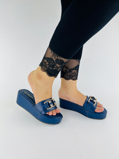 Spunkz Blue Chain Wedge Shoes