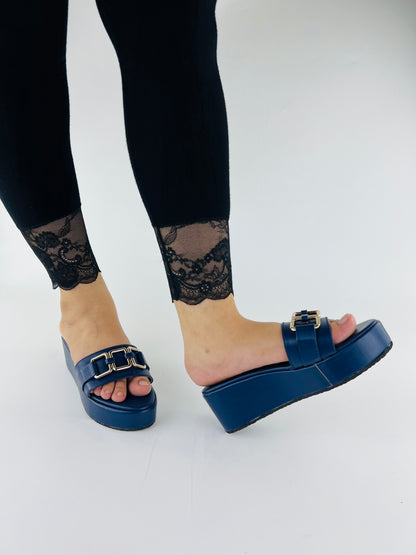 Spunkz Blue Chain Wedge Shoes