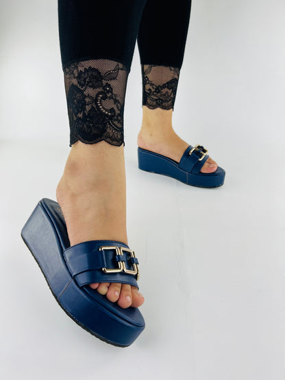 Spunkz Blue Chain Wedge Shoes