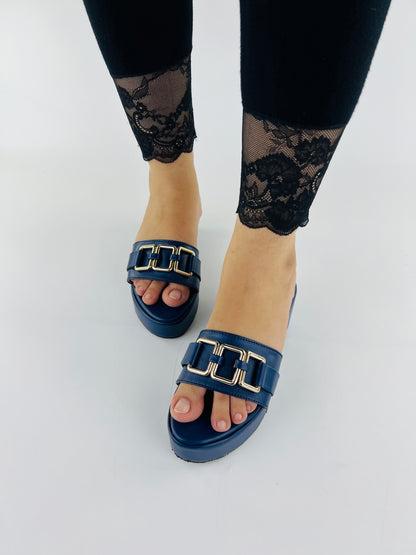 Spunkz Blue Chain Wedge Shoes