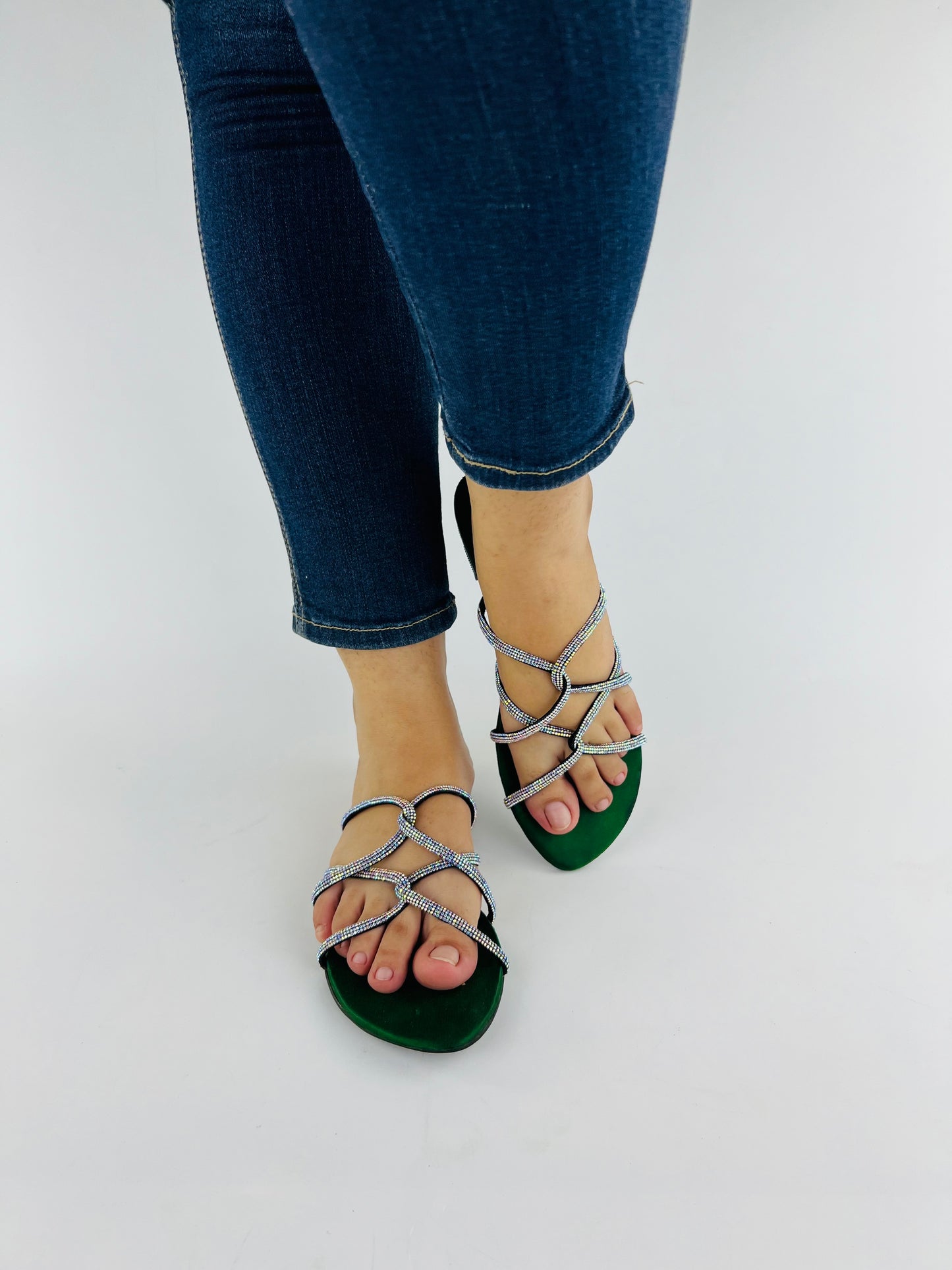 Spunkz Tula Green Glitter Shiny Flat Slippers