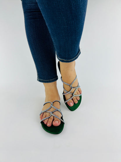 Spunkz Tula Green Glitter Shiny Flat Slippers