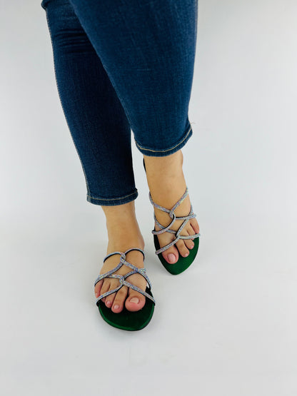 Spunkz Tula Green Glitter Shiny Flat Slippers