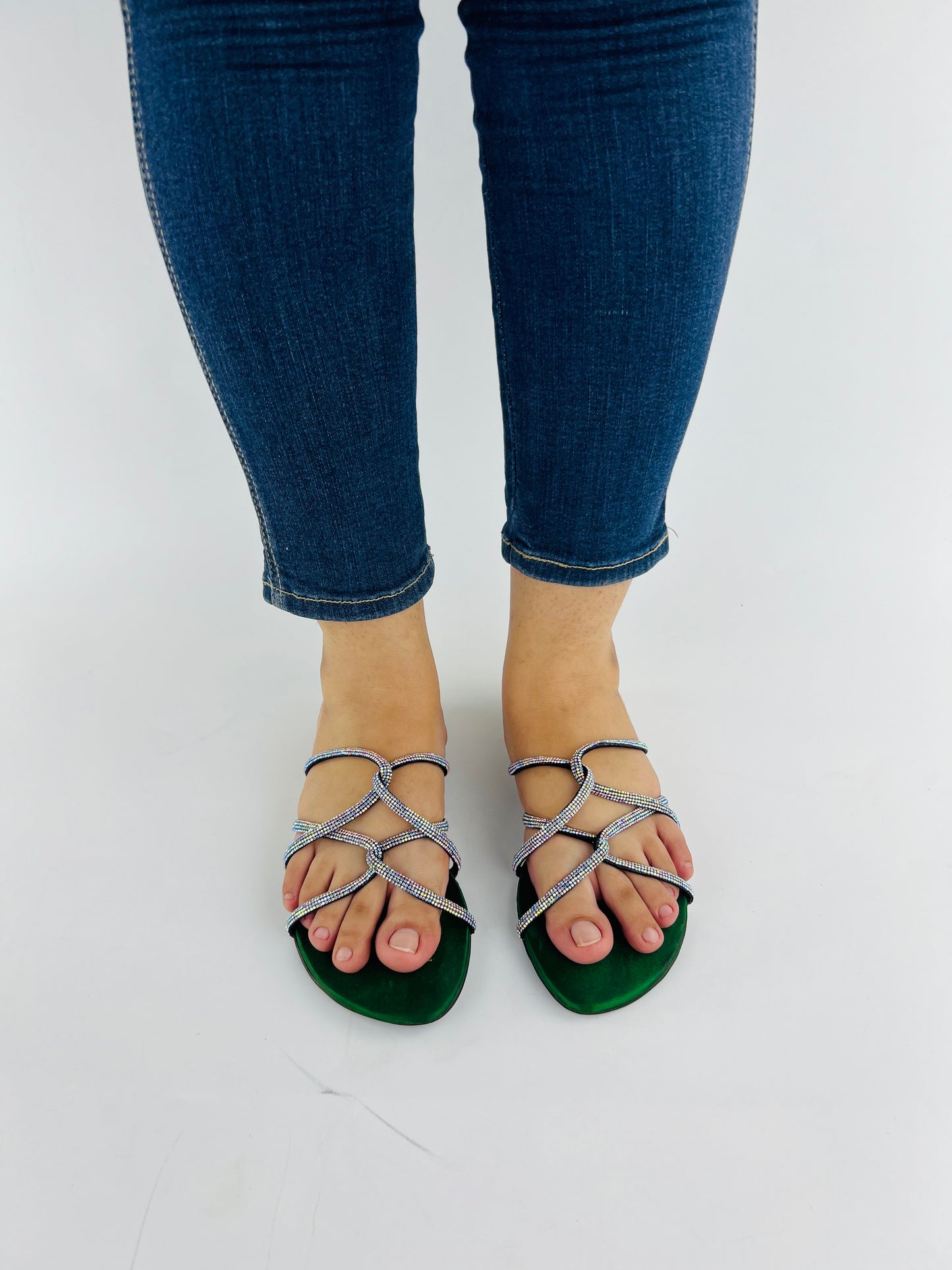 Spunkz Tula Green Glitter Shiny Flat Slippers