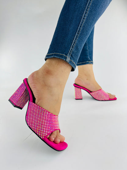 Anja Pink Open Toe Crystal-Studded High-Heeled Mules 0006-Pnk