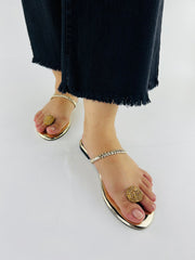 Zinia Gold Toe Ring Flat Slides (11016) - Spunkz