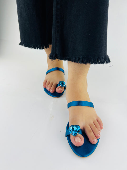 Spunkz Blue Sapphire Toe Ring Heart Shape Diamond Flats