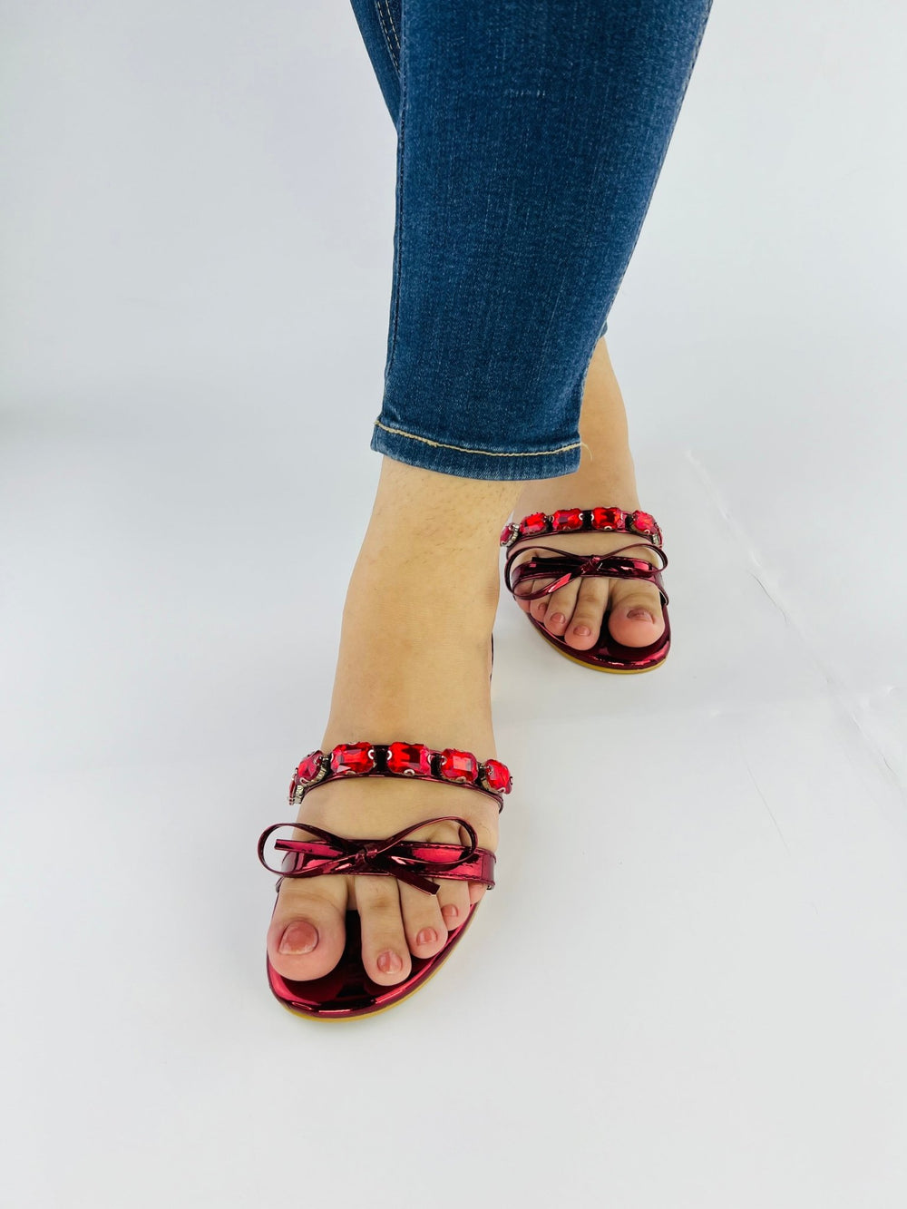 Myra Red Flat Slippers (11070) - Spunkz