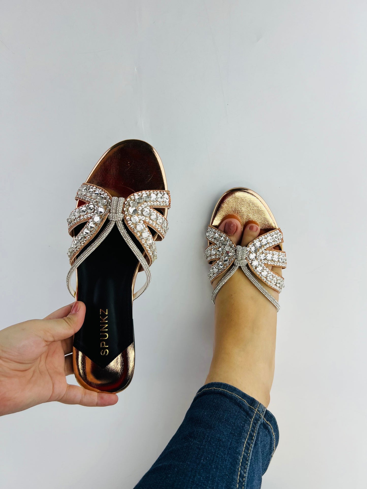 Natasha Strappy Rhinestones Slide Flats