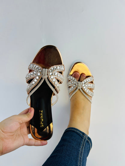 Natasha Strappy Rhinestones Slide Flats