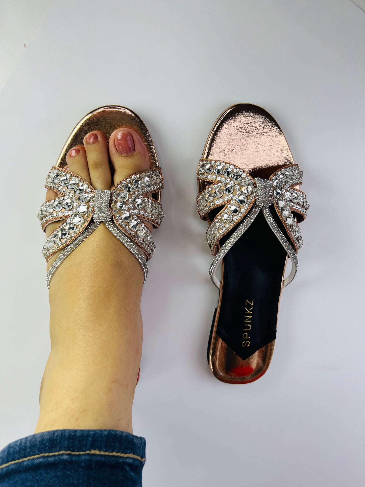 Natasha Strappy Rhinestones Slide Flats