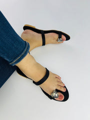 Heart Black Toe Ring Slides (11076) - Spunkz