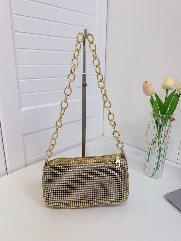 Spunkz Diamond-Encrusted Golden Chain Shoulder Bag