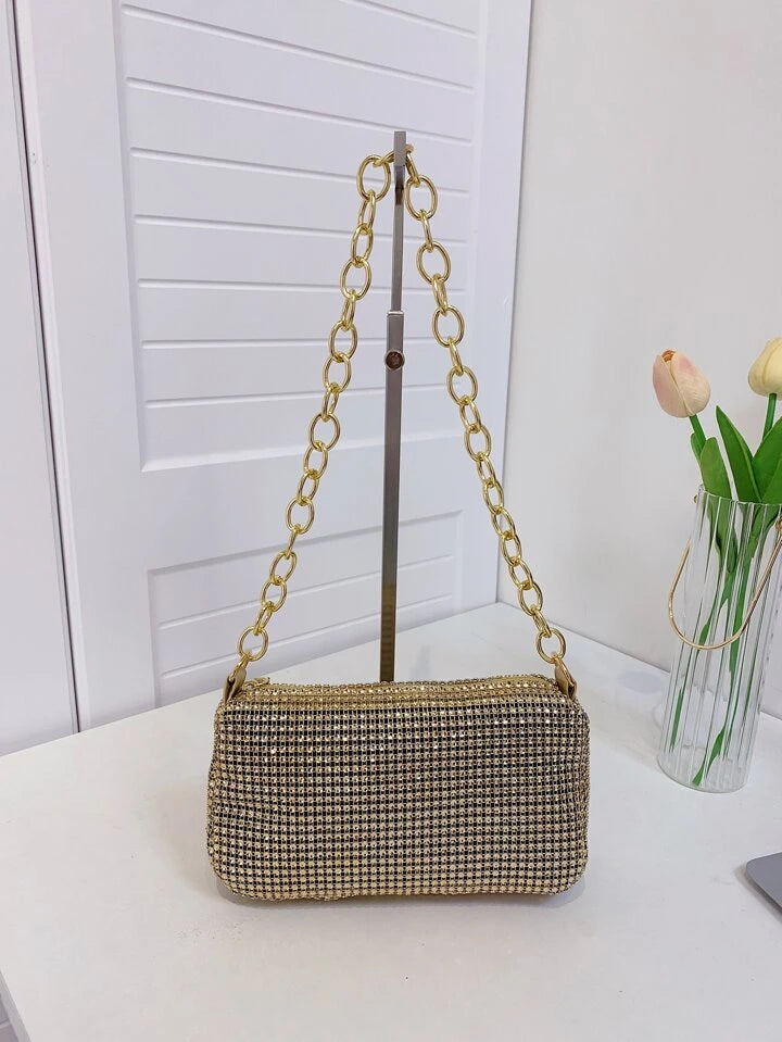 Spunkz Diamond-Encrusted Golden Chain Shoulder Bag