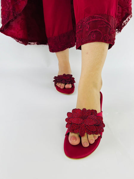 Melena Red Flat Sandals (11030) - Spunkz