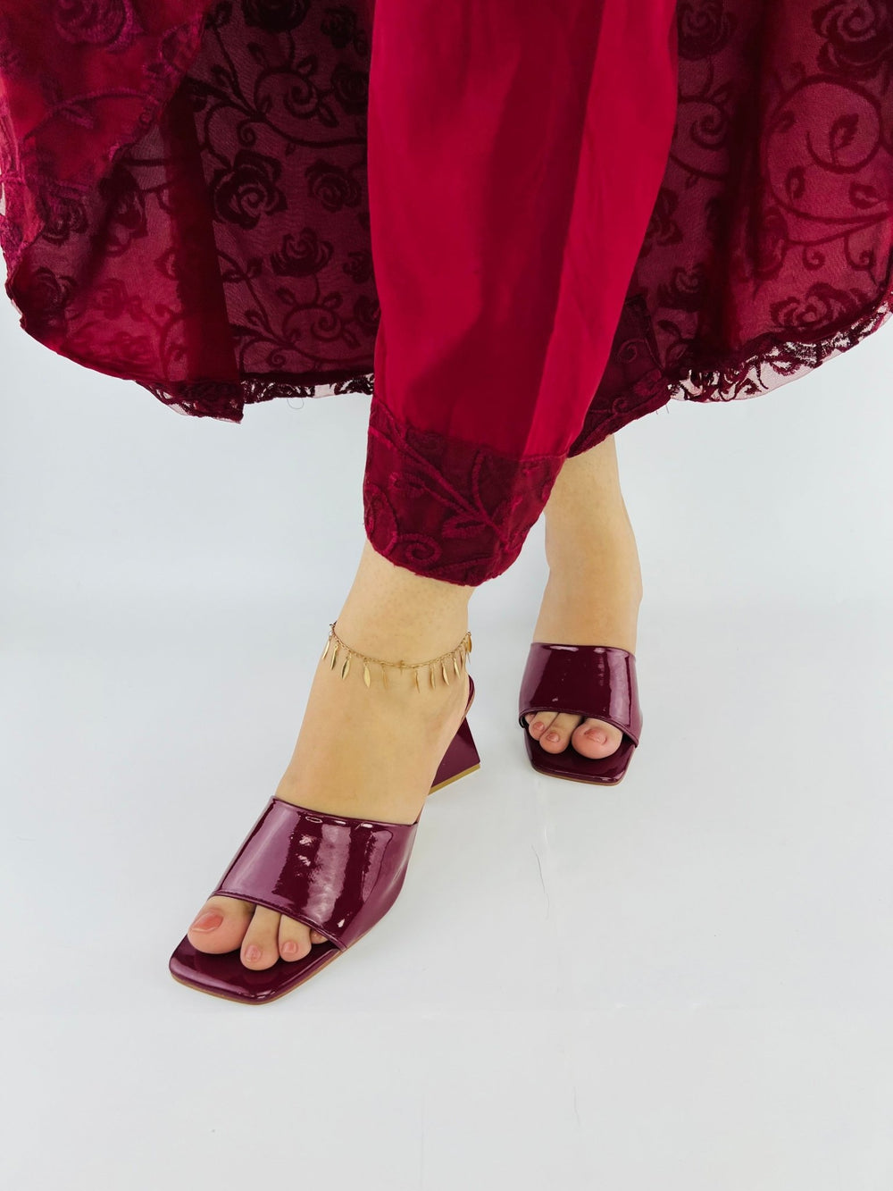 Glossy Wine Patent Heels - Spunkz