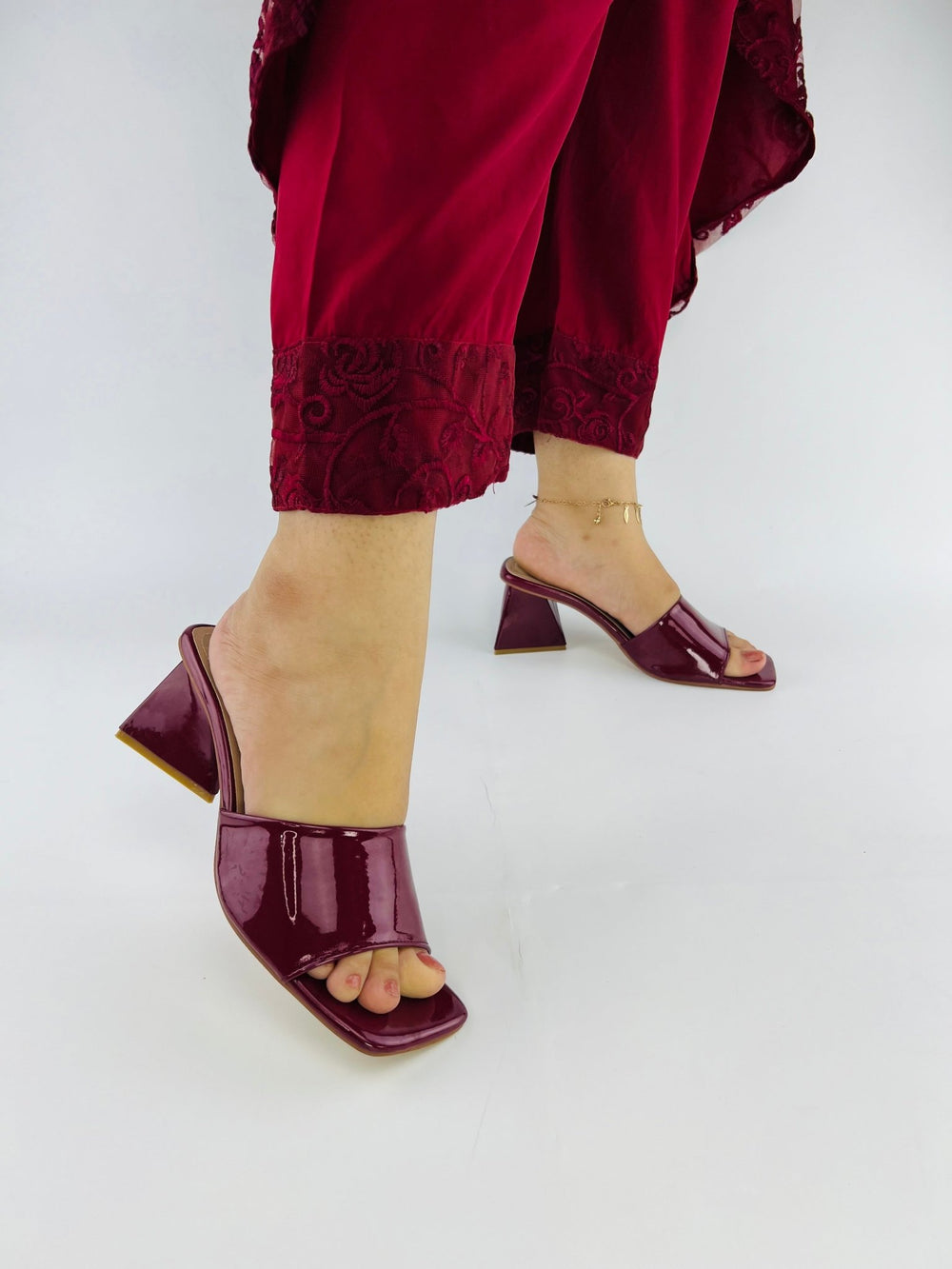 Glossy Wine Patent Heels - Spunkz