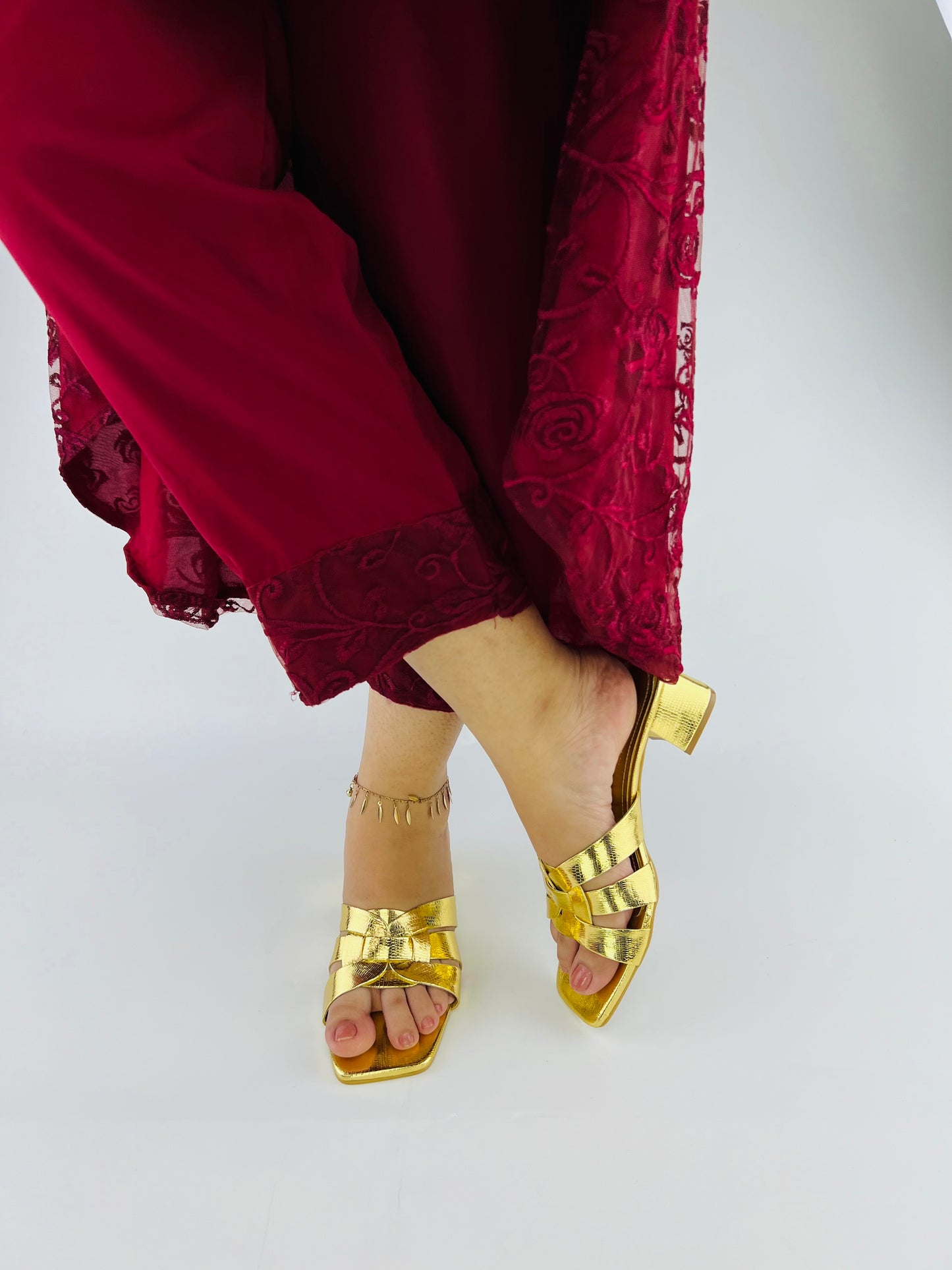 Spunkz Gold Snake Block Heel Sandals