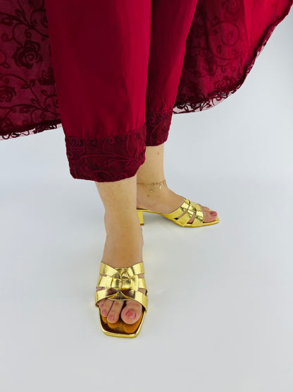 Spunkz Gold Snake Block Heel Sandals