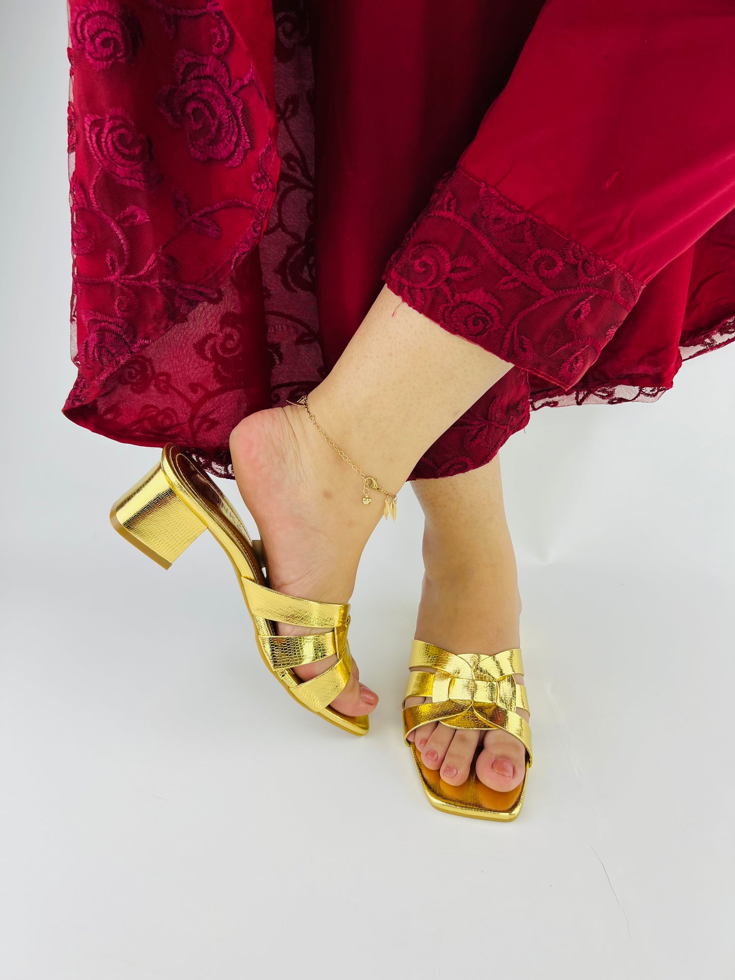 Spunkz Gold Snake Block Heel Sandals