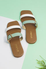 Two Tone Green Flat Sandals - Spunkz