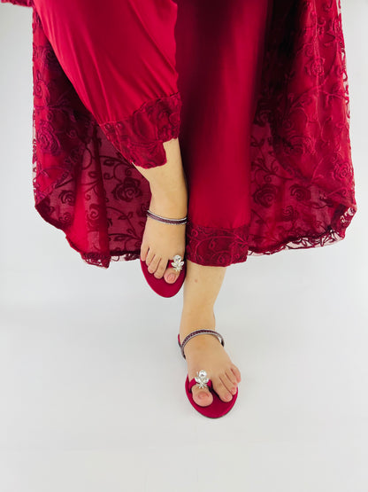 Maaya Toe Ring Diamond Bee Maroon Mash Scarlet Summer Flats