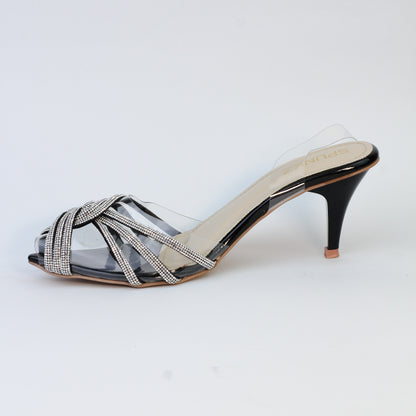Diva Black Rhinestone-embellished Twisted Stiletto Heels