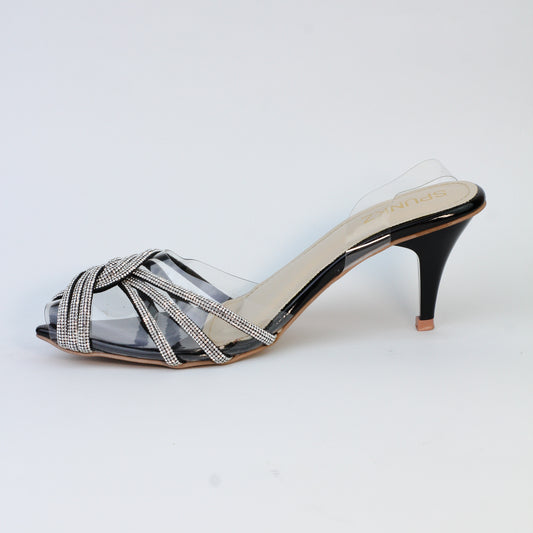 Diva Black Rhinestone-embellished Twisted Stiletto Heels - Spunkz