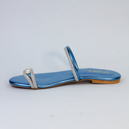Parisa Metallic Blue Toe Ring Pearl Flats