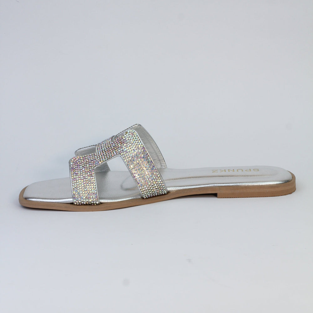 Oran Silver Flat Sandals (11034) - Spunkz