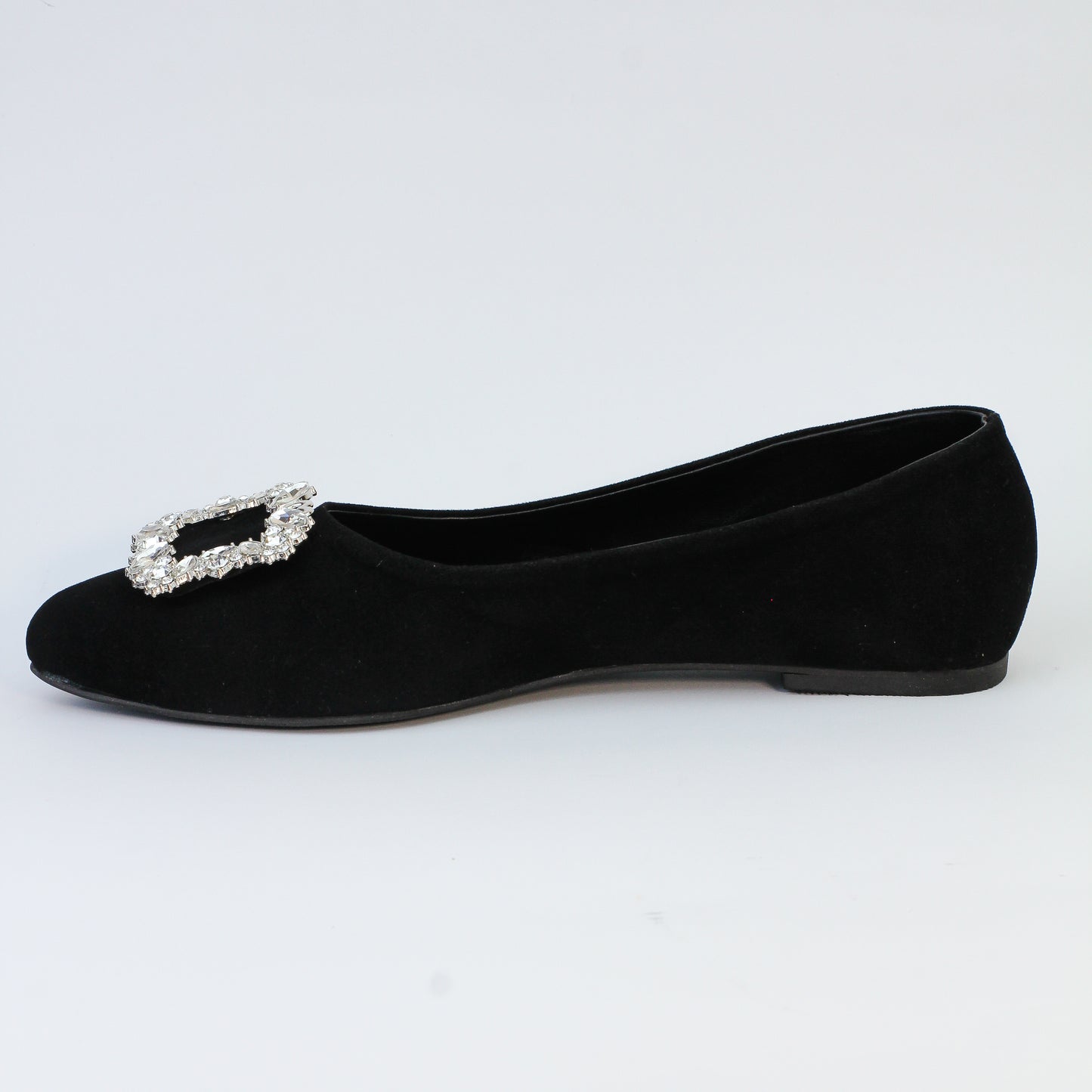 Myla Black Rhinestone Decor Point Toe Flat Shoes