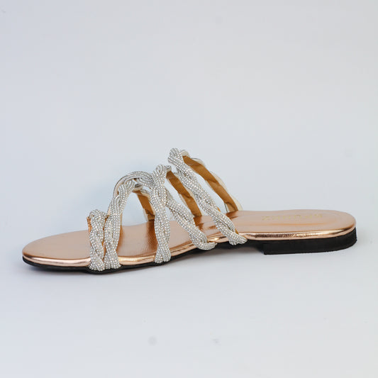 Gini Golden Twisted Shiny Rhinestone Flats Slippers - Spunkz