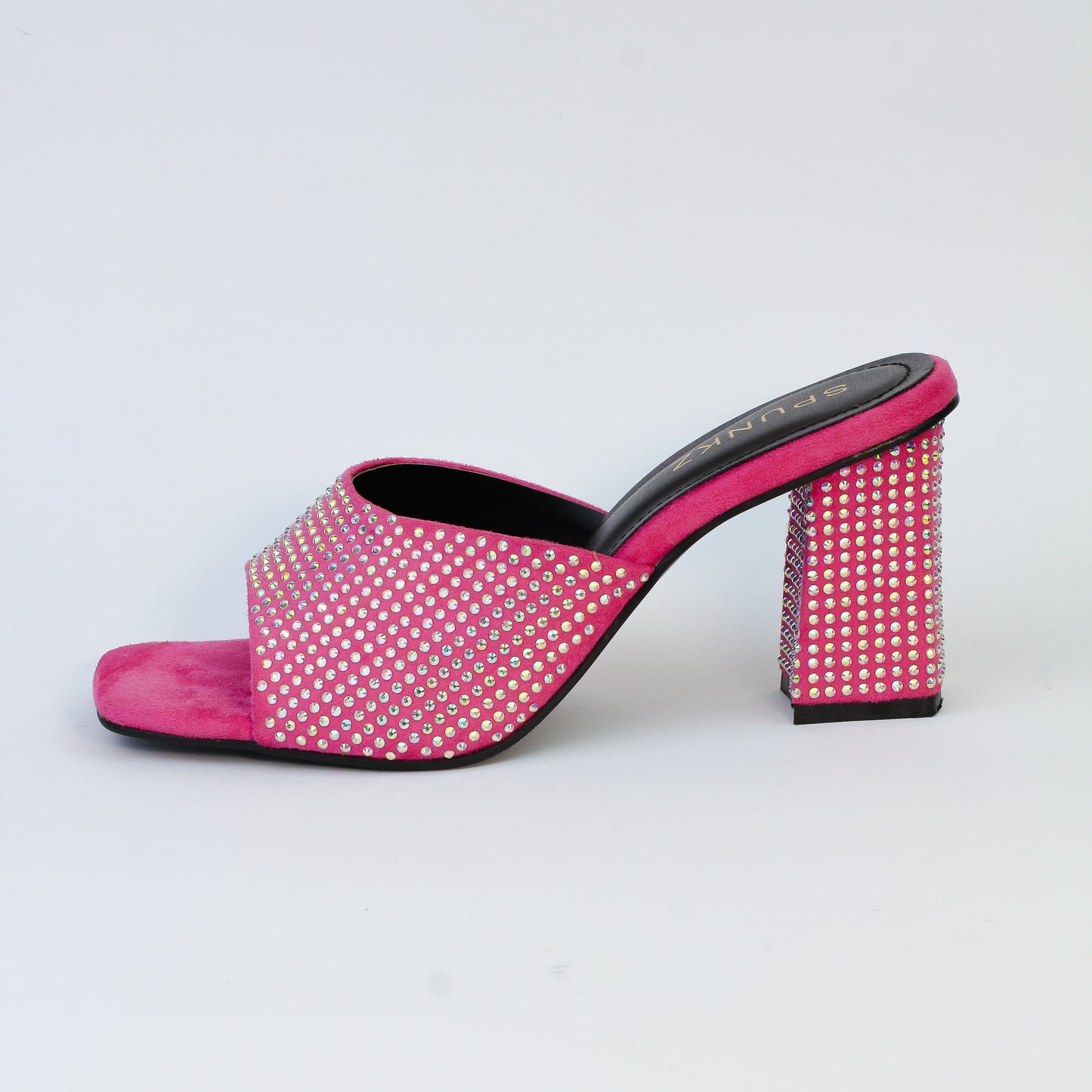 Anja Pink Open Toe Crystal-Studded High-Heeled Mules