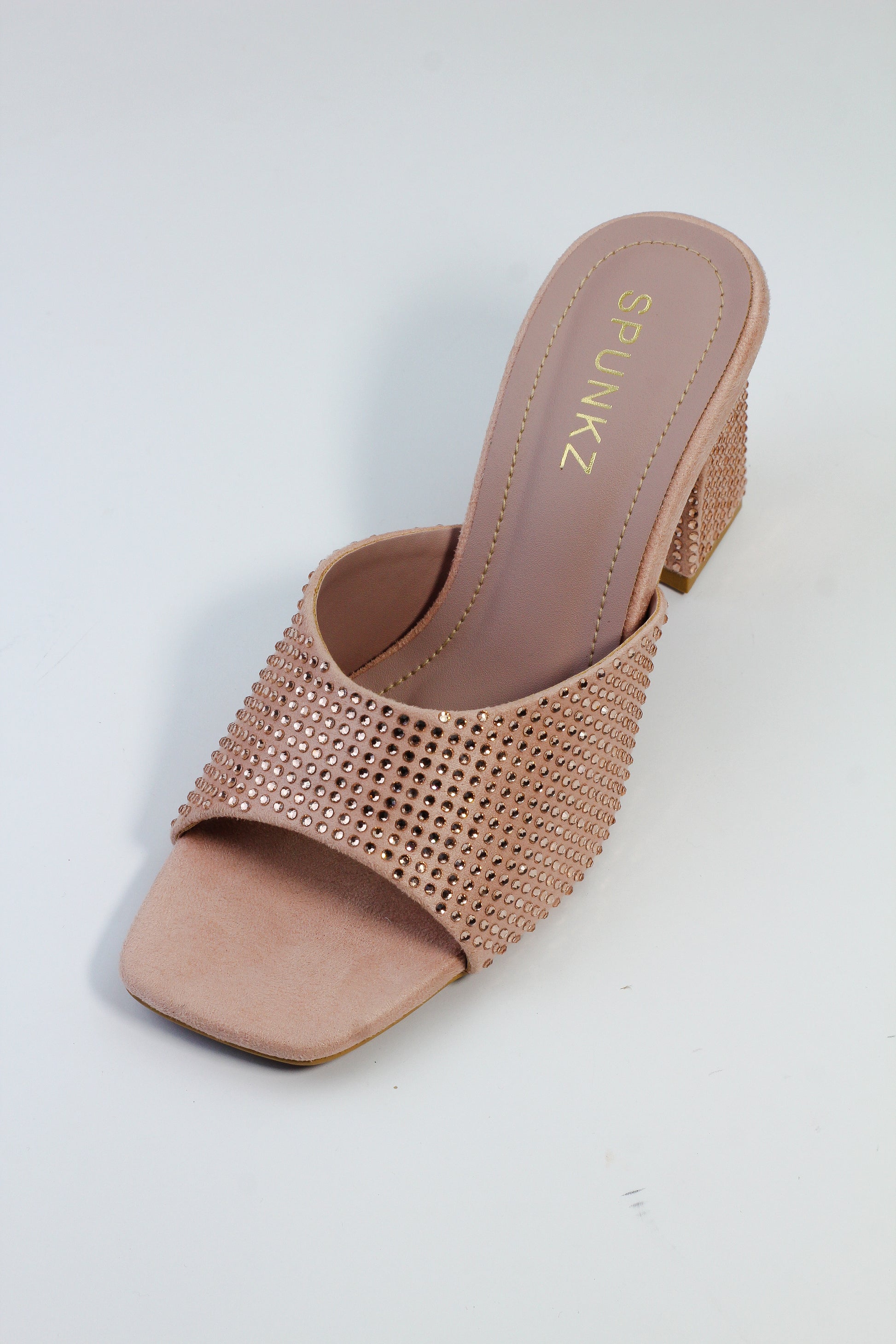 Anja Beige Leather Holly Crystal-Embellished Mules - Spunkz