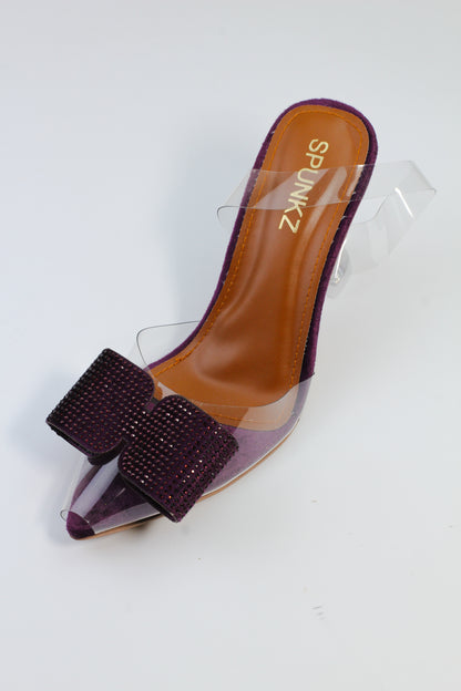 Purple Romeo Rhinestone Embellished Bow Slingback Heel - Spunkz