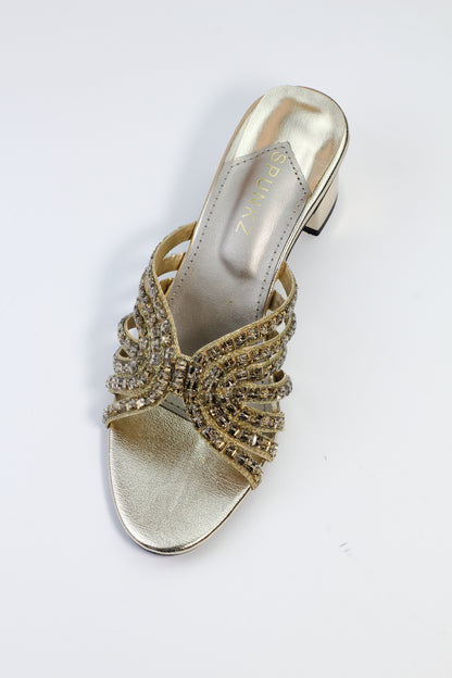 Aurian Stone Embellished Hand-Embroidered Block Heel Sandals - Spunkz