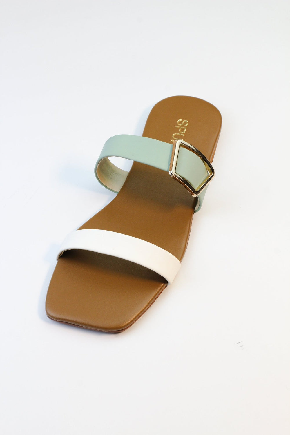 Two Tone Green Flat Sandals - Spunkz