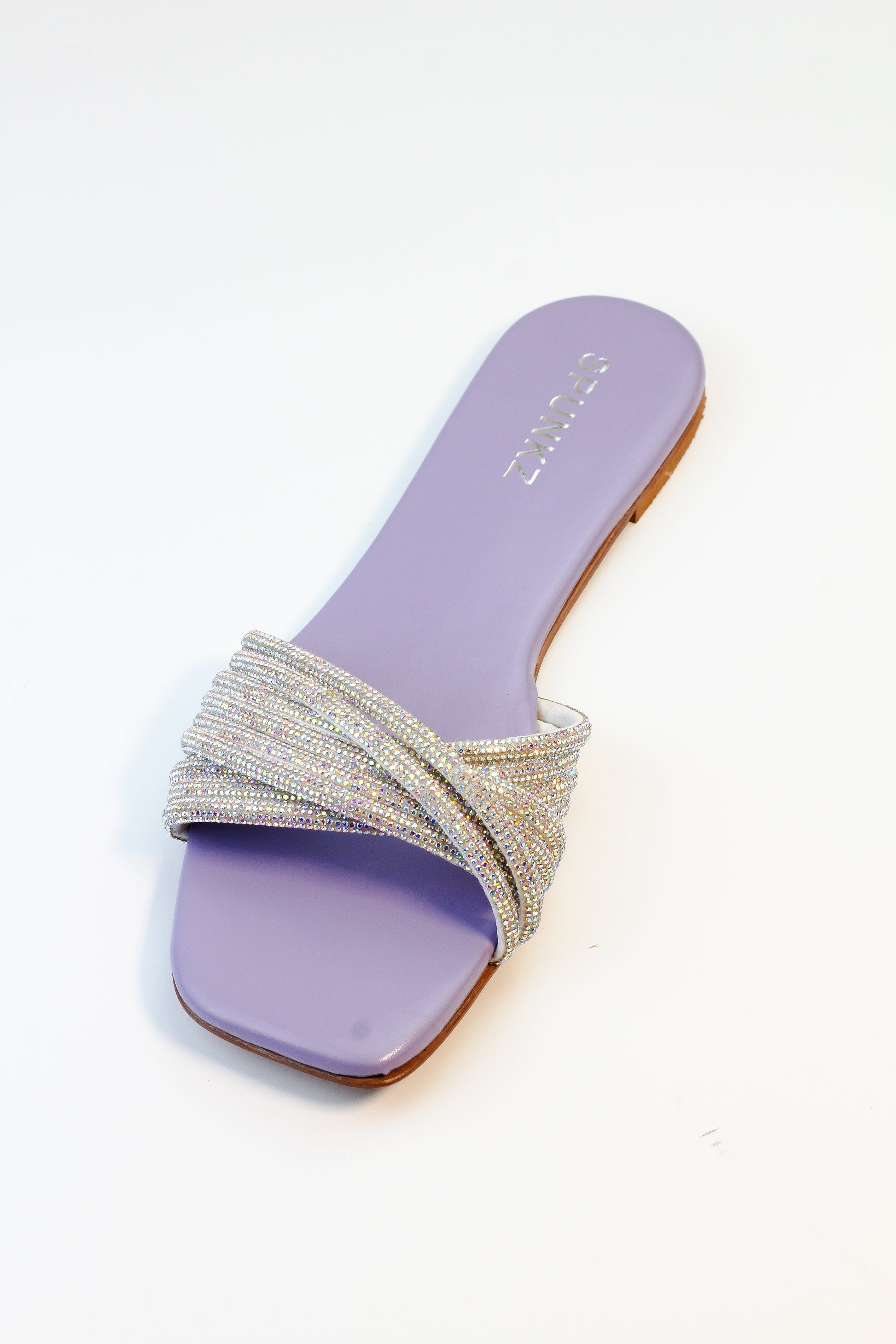 Diana Lilac Rhinestone Strap Flat Open Toe Summer Women Slippers - Spunkz