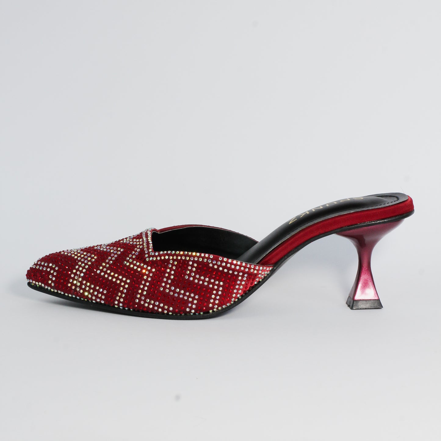 Ruby Diamond Stones Studded Embroidery Kitten Heel - Spunkz