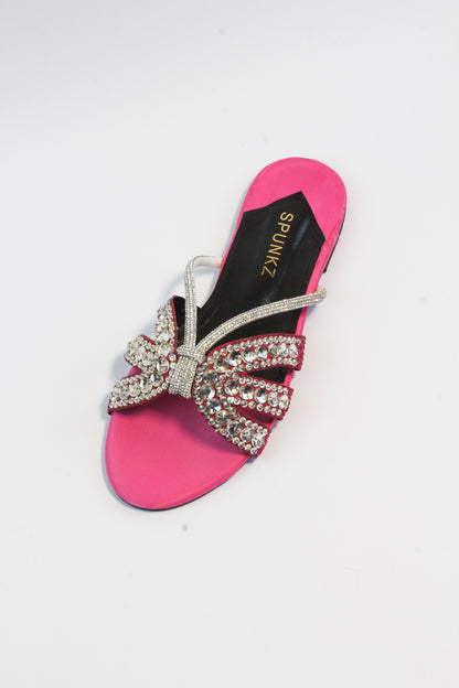 Norah Crystal Embellished Pink Slide Flats - Spunkz