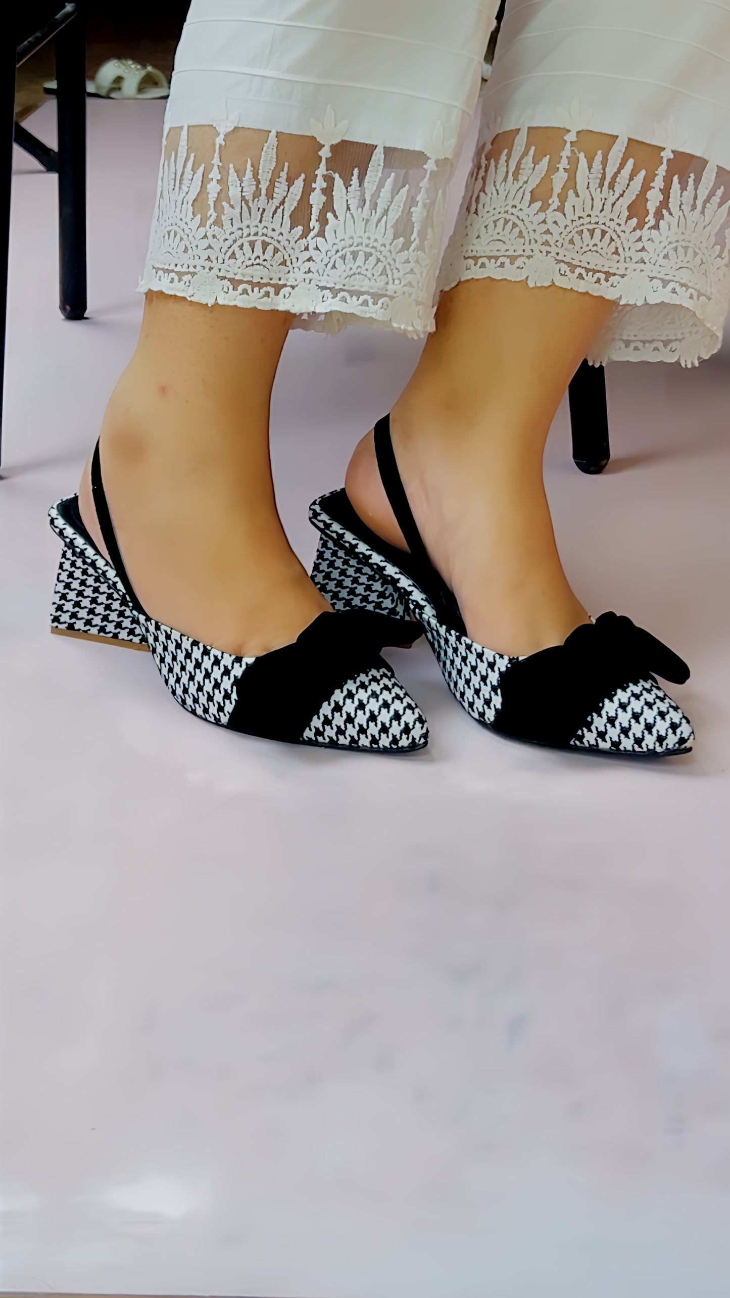 Spunkz Checkered Bow Knot Slingback Heels