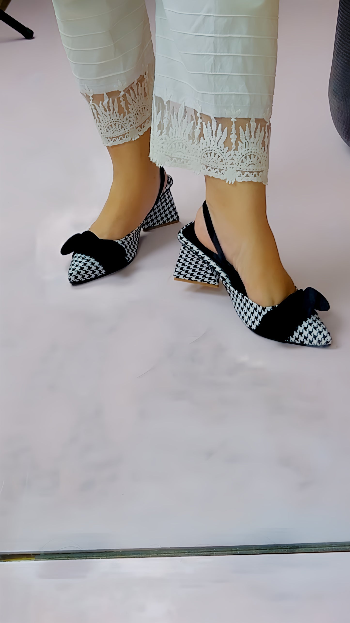 Spunkz Checkered Bow Knot Slingback Heels