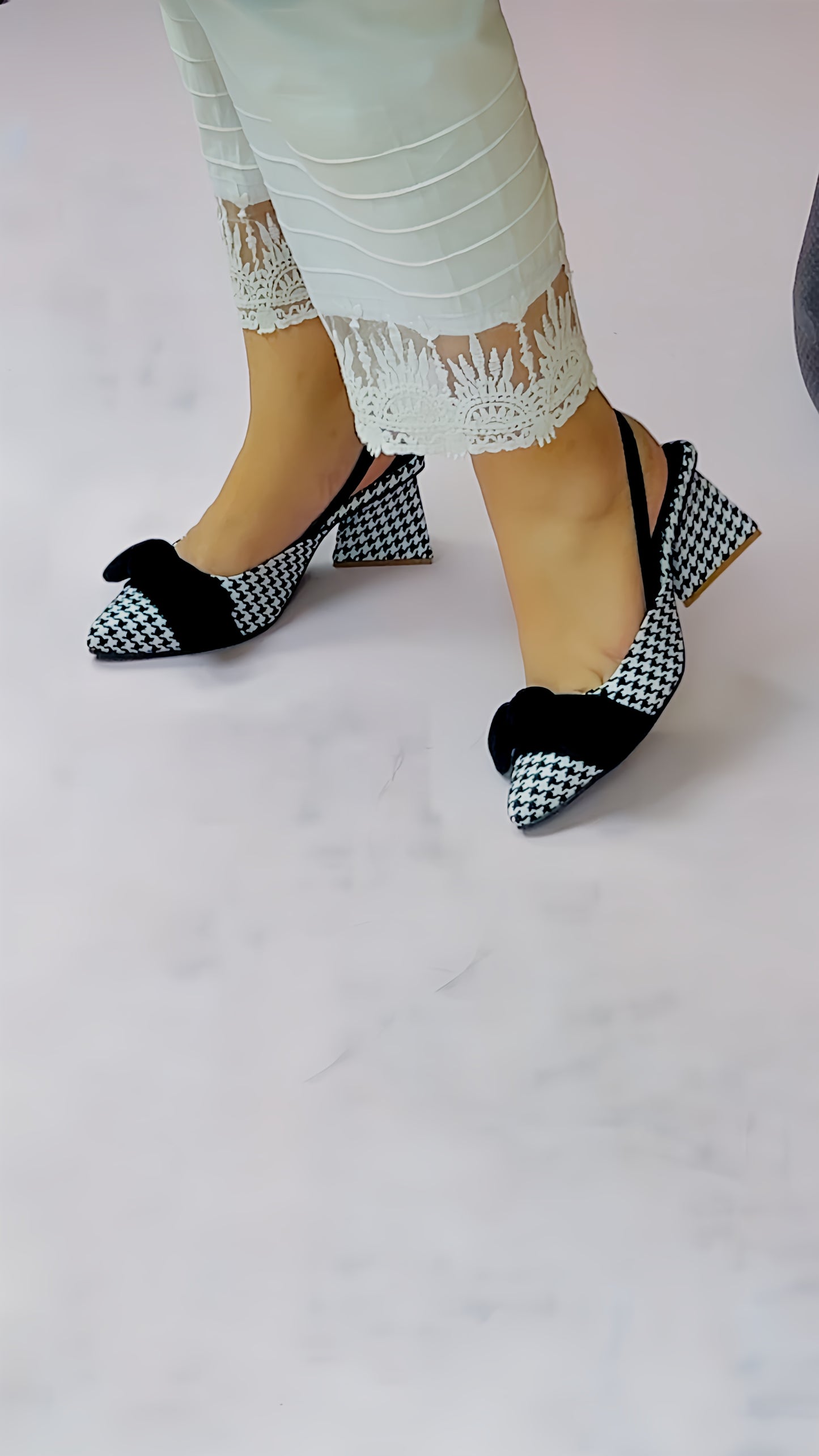 Spunkz Checkered Bow Knot Slingback Heels